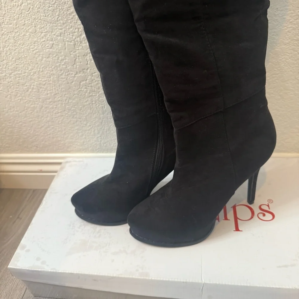 Elegant Black Over-the-Knee Boots, Black High Knee Boots, High Heel Boots